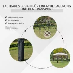 Outsunny Faltpavillon Inkl. Rolltasche, Stahl, Braun, 3,64 X 3,64 X 2,94 M -Günstiges Partyzelte, Pergolas & Pavillons Geschäft 56403485 5