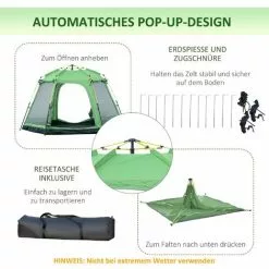 Outsunny Campingzelt Für 6 Personen, Schnellöffnend, Grün+Schwarz, 320 X 320 X 180 Cm -Günstiges Partyzelte, Pergolas & Pavillons Geschäft 57370835 5