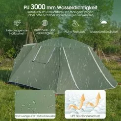 COSTWAY 4 Personen Campingzelt Mit Vordach, Doppelschicht Und Fenster, Kuppelzelt Winddicht, Camping Tent Wurfzelt Für Wandern, Im Freien -Günstiges Partyzelte, Pergolas & Pavillons Geschäft 58968891 4