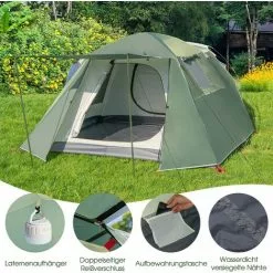 COSTWAY 4 Personen Campingzelt Mit Vordach, Doppelschicht Und Fenster, Kuppelzelt Winddicht, Camping Tent Wurfzelt Für Wandern, Im Freien -Günstiges Partyzelte, Pergolas & Pavillons Geschäft 58968891 5