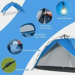 COSTWAY Pop Up Zelt Für 4 Personen, Campingzelt Doppelschicht, Wurfzelte Familienzelt Mit Abnehmbarem Regenschutz Sonneschutz Für Wanderung, Party, Angeln -Günstiges Partyzelte, Pergolas & Pavillons Geschäft 58968916 4