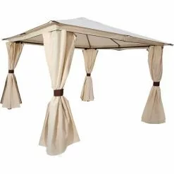 DEGAMO Pavillon VENEZIA 3x3 Meter, Stahl Schwarz, Plane PVC-beschichtet écru, Mit Seitenplanen -Günstiges Partyzelte, Pergolas & Pavillons Geschäft 6921782 5