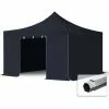 PROFIZELT24 4x4 M Faltpavillon TOOLPORT PROFESSIONAL Alu 40mm, Seitenteile Ohne Fenster, Schwarz