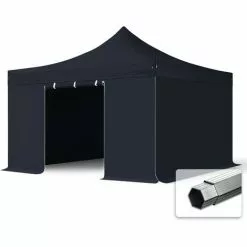 PROFIZELT24 4x4 M Faltpavillon TOOLPORT PROFESSIONAL Alu 40mm, Seitenteile Ohne Fenster, Schwarz