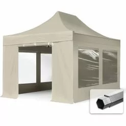 Faltzelt PROFESSIONAL 3x4,5 M Mit Panoramafenster Faltpavillon ALU Pavillon Partyzelt In Creme PROFIZELT24